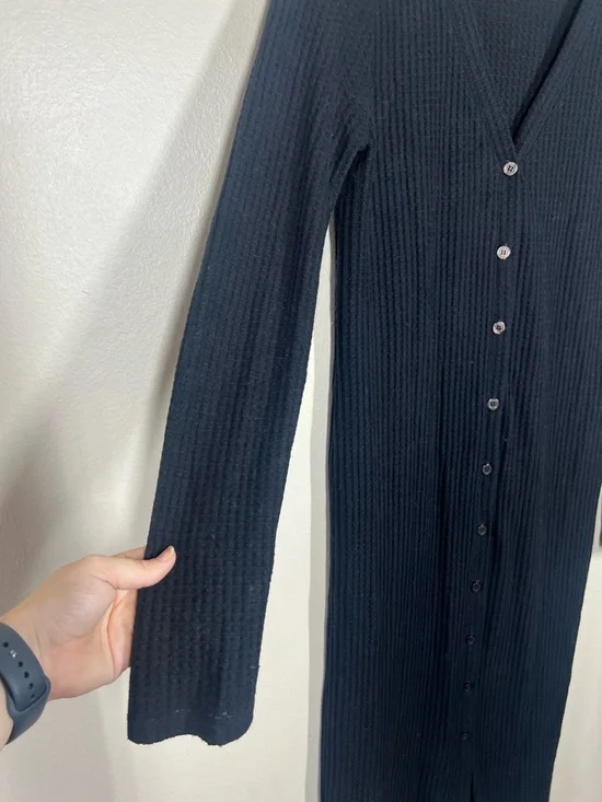 Beyond Yoga Your Line Waffle Knit 2 in 1 Duster Cardigan Dress size Large black - Picture 7 of 12